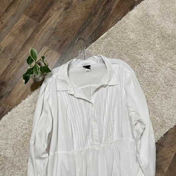 Torrid 4X White Versatile Half Button Down Pintuck Cinched Babydoll Blouse - Picture 2 of 5